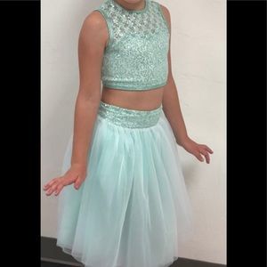 Two piece lyrical costume.  Sparkly teal. CM